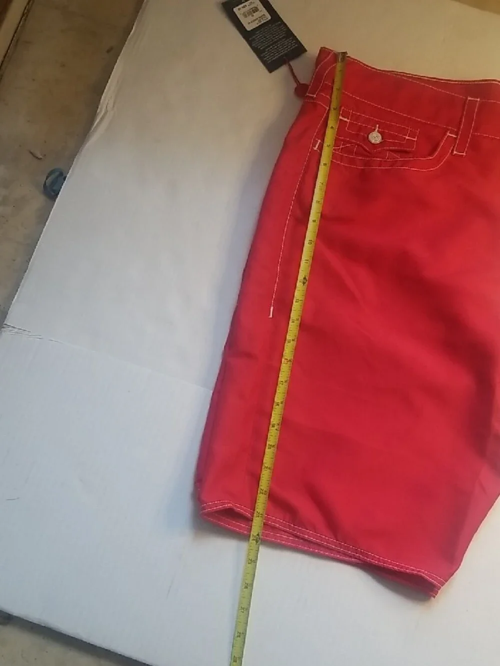 True Religion Men’s Bright Red Shorts with White Stitching